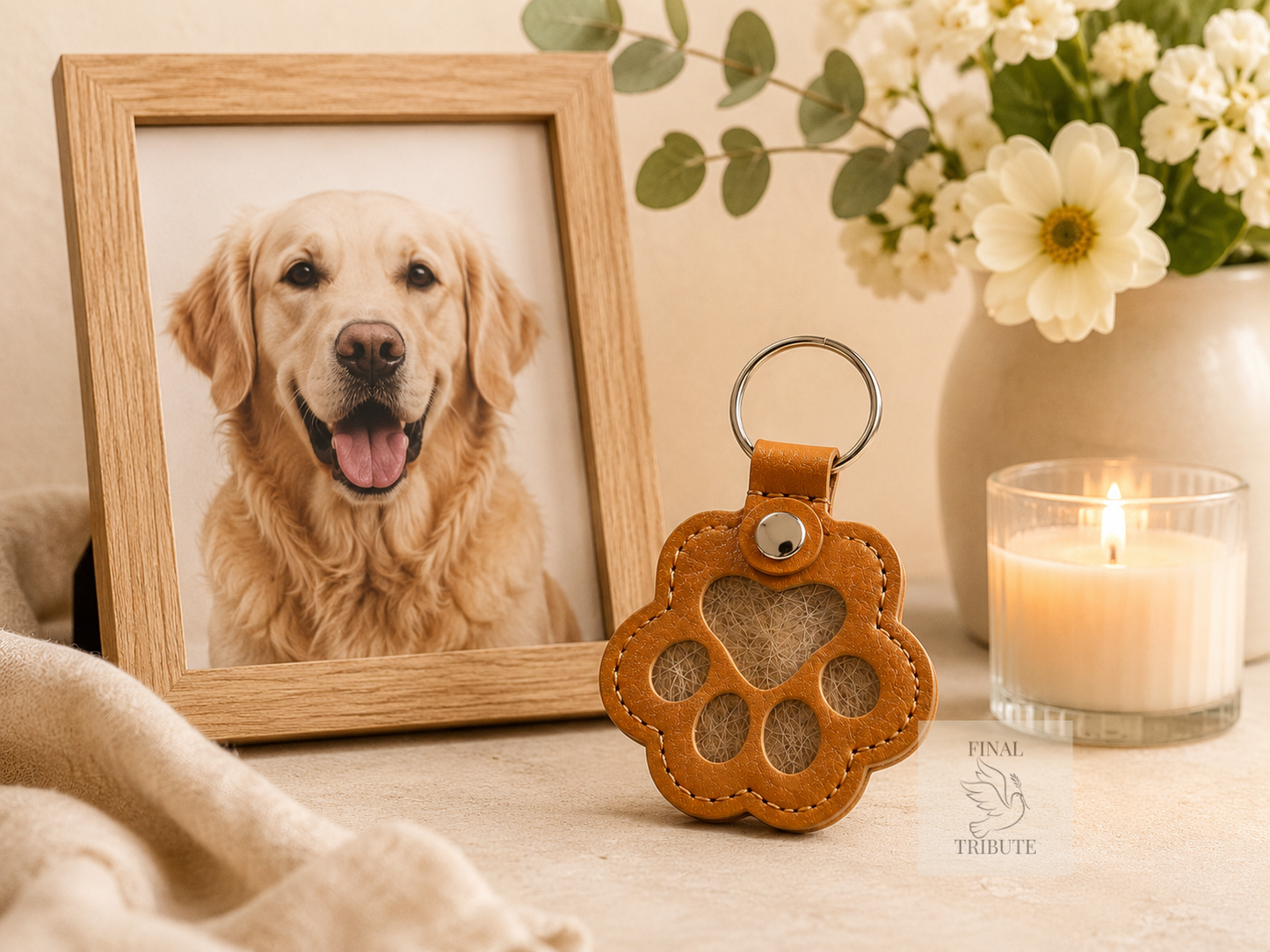 Pet Memorial Paw Print Keyring | Faux Leather Pet Loss Keepsake | Dog or Cat Memorial Gift