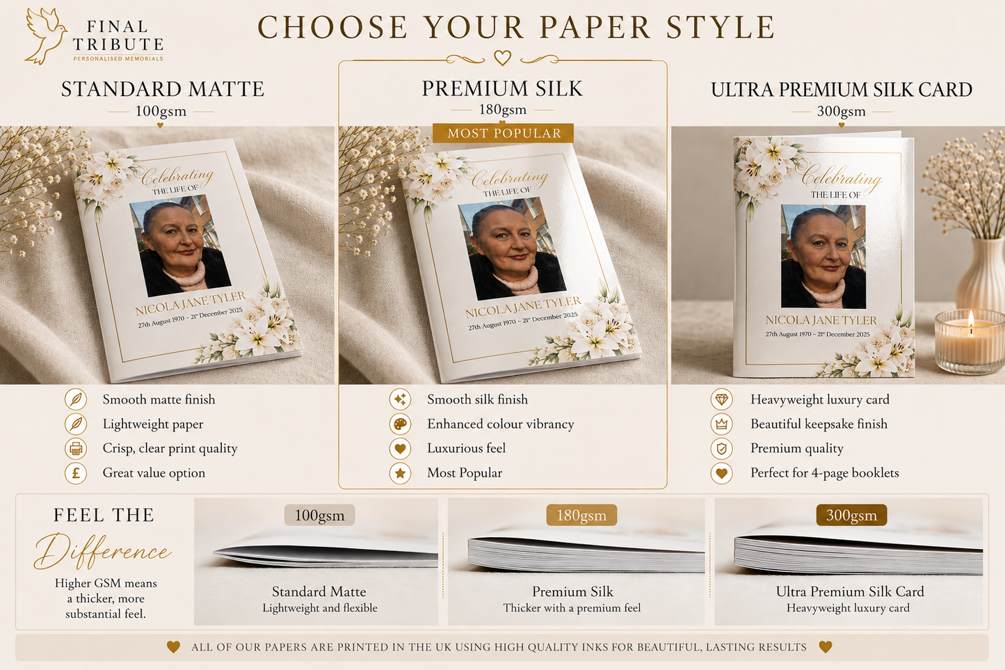 Personalised Funeral Order of Service Booklets | Premium Printed Memorial Service Programmes