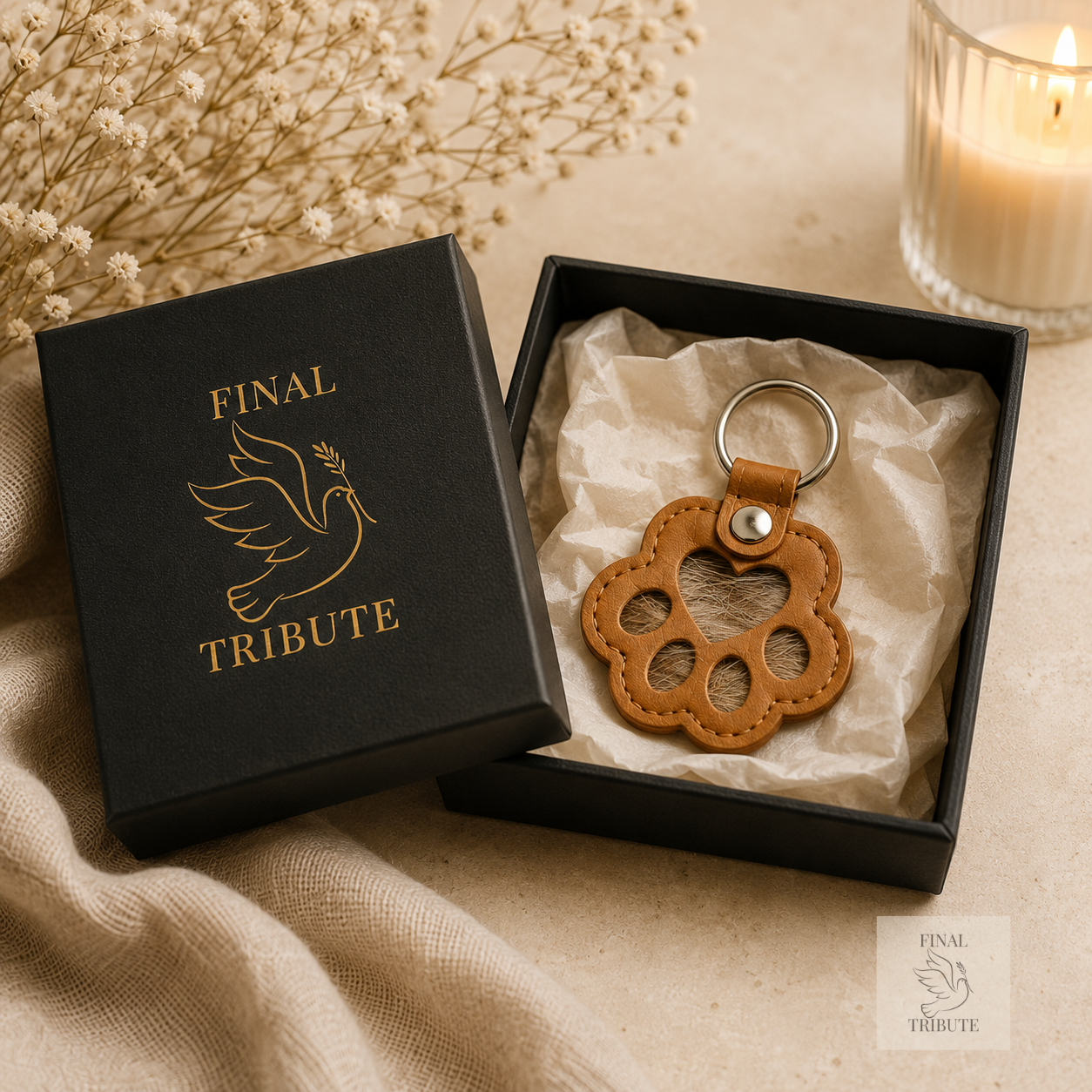 Pet Memorial Paw Print Keyring | Faux Leather  Pet Loss Keepsake | Dog or Cat Memorial Gift