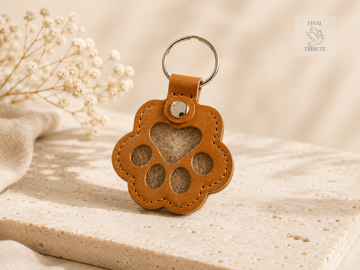 Pet Memorial Paw Print Keyring | Faux Leather  Pet Loss Keepsake | Dog or Cat Memorial Gift